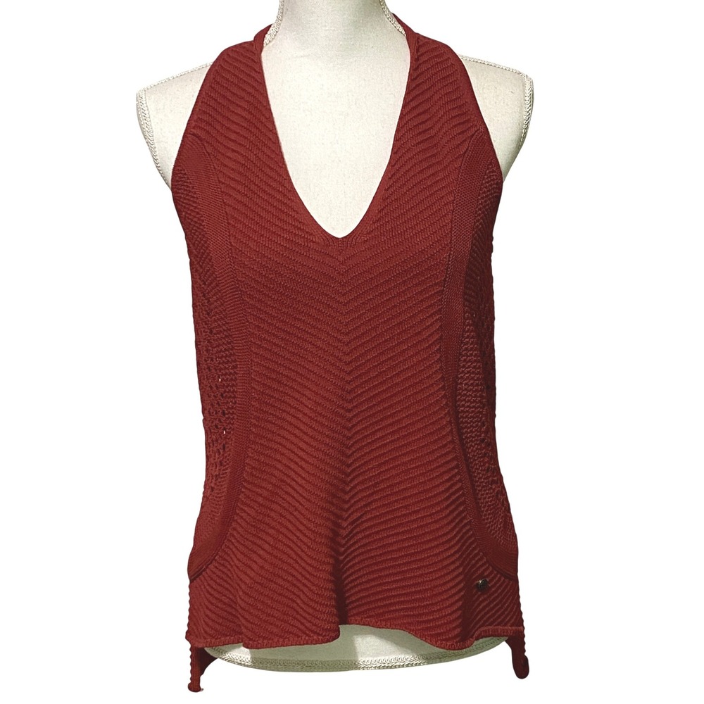 Ted Baker Abrin Knit‎ Racerback Tank Top M Rusty Red Chevron Boho Resort Crochet